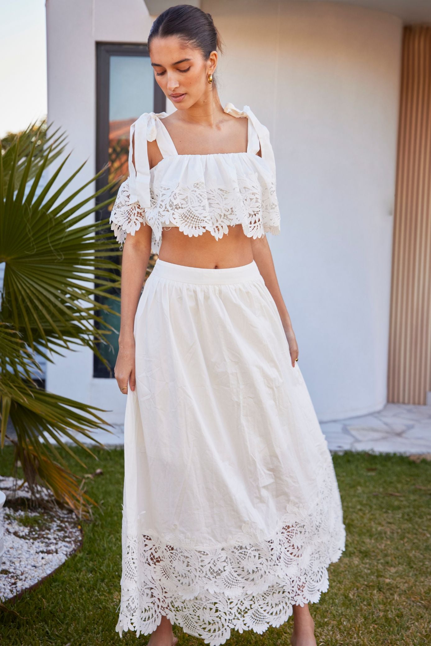 Fiore Tie-Strap Lace Crop Top